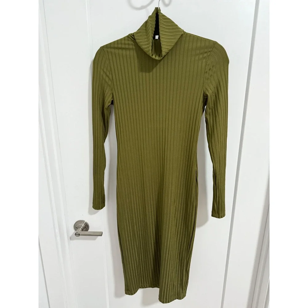 GUESS Marciano Olive Green‎ Ribbed Turtleneck Long Sleeve Bodycon Dress